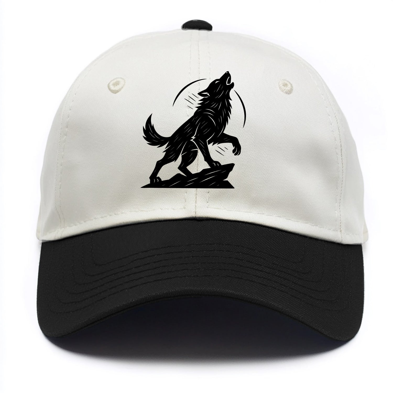 Wolf howling at full moon - Two Tone Cap - Black