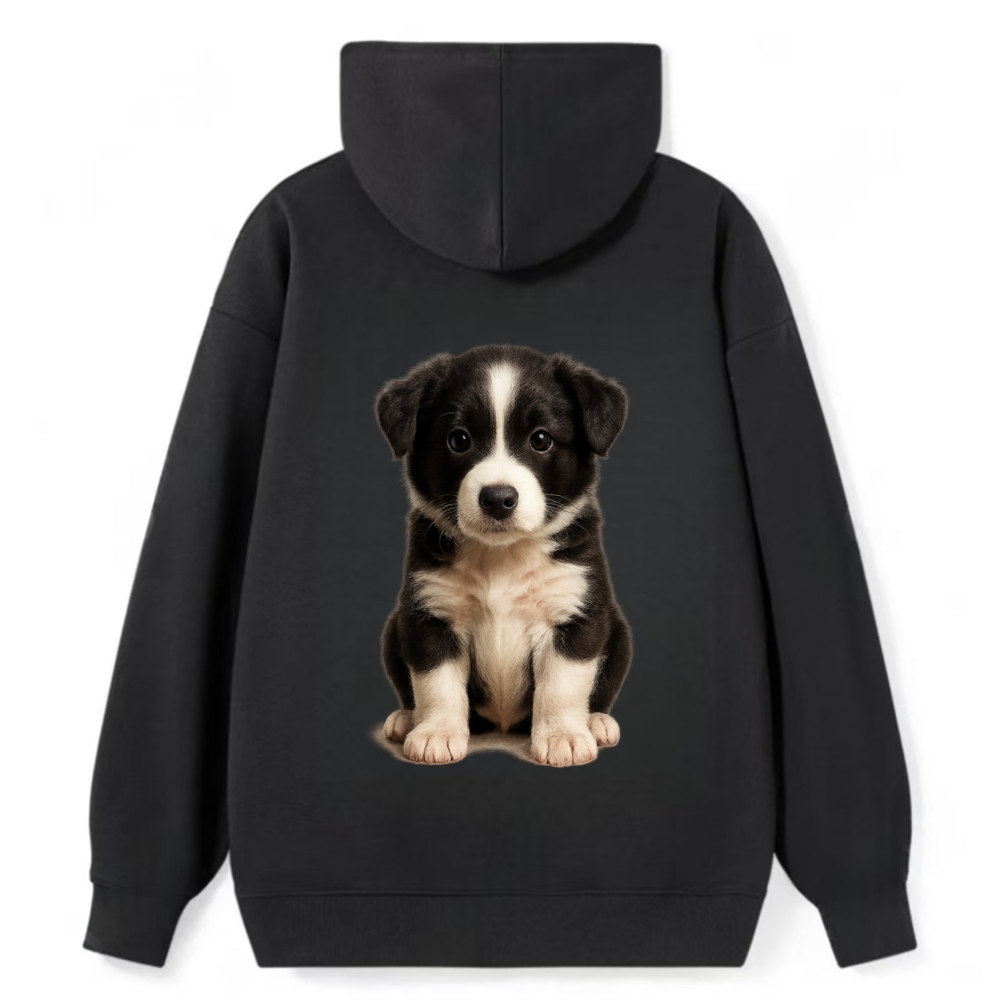 Baby Border Collie Puppy - black and white, intense smart eyes, athletic - Classic Pullover Hoodie - Black