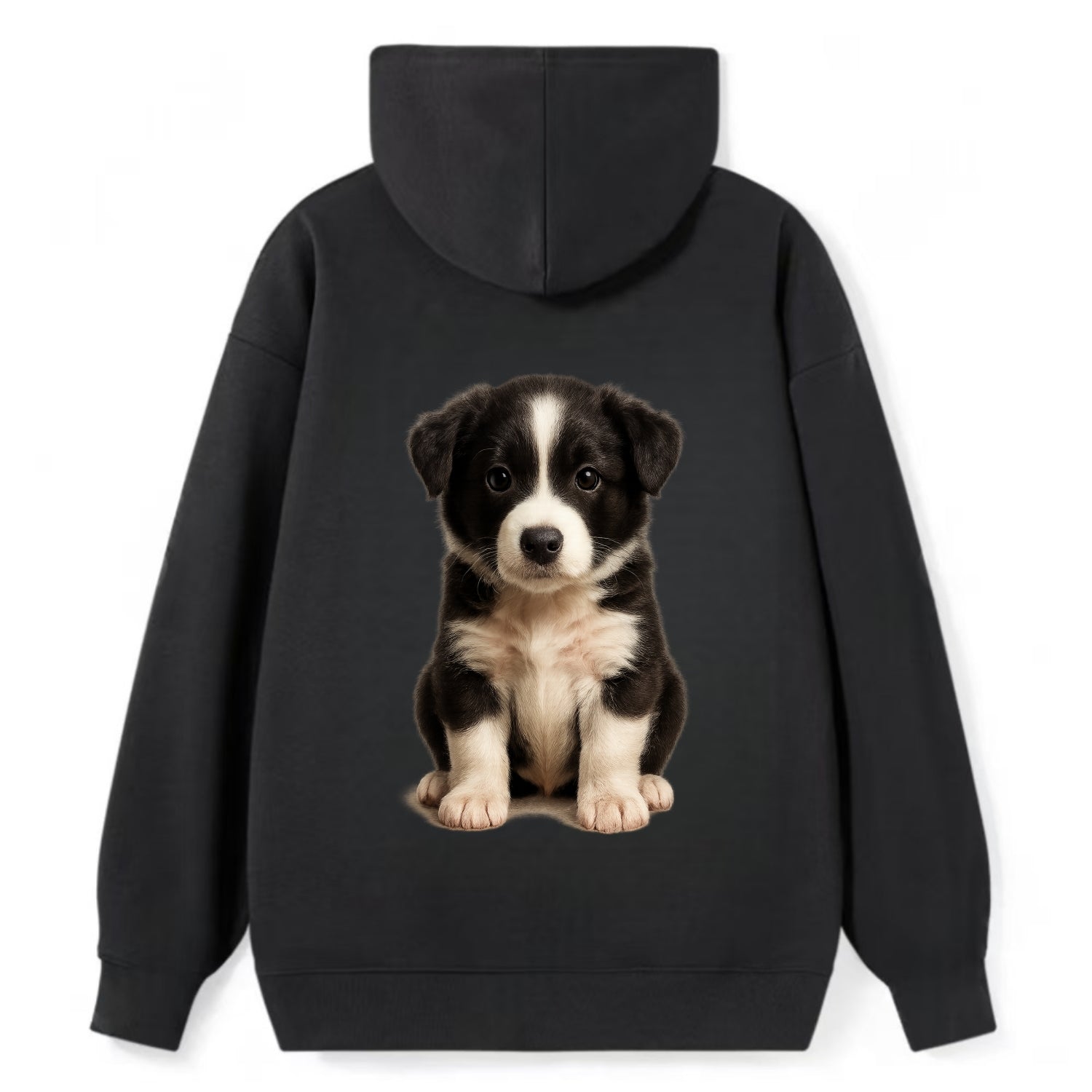 Baby Border Collie Puppy - black and white, intense smart eyes, athletic - Classic Pullover Hoodie - Black