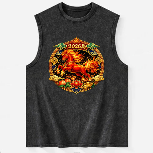 FIRE HORSE | Flaming mane and tail horse | Blazing orange and red colors | - Vintage Washed Tank