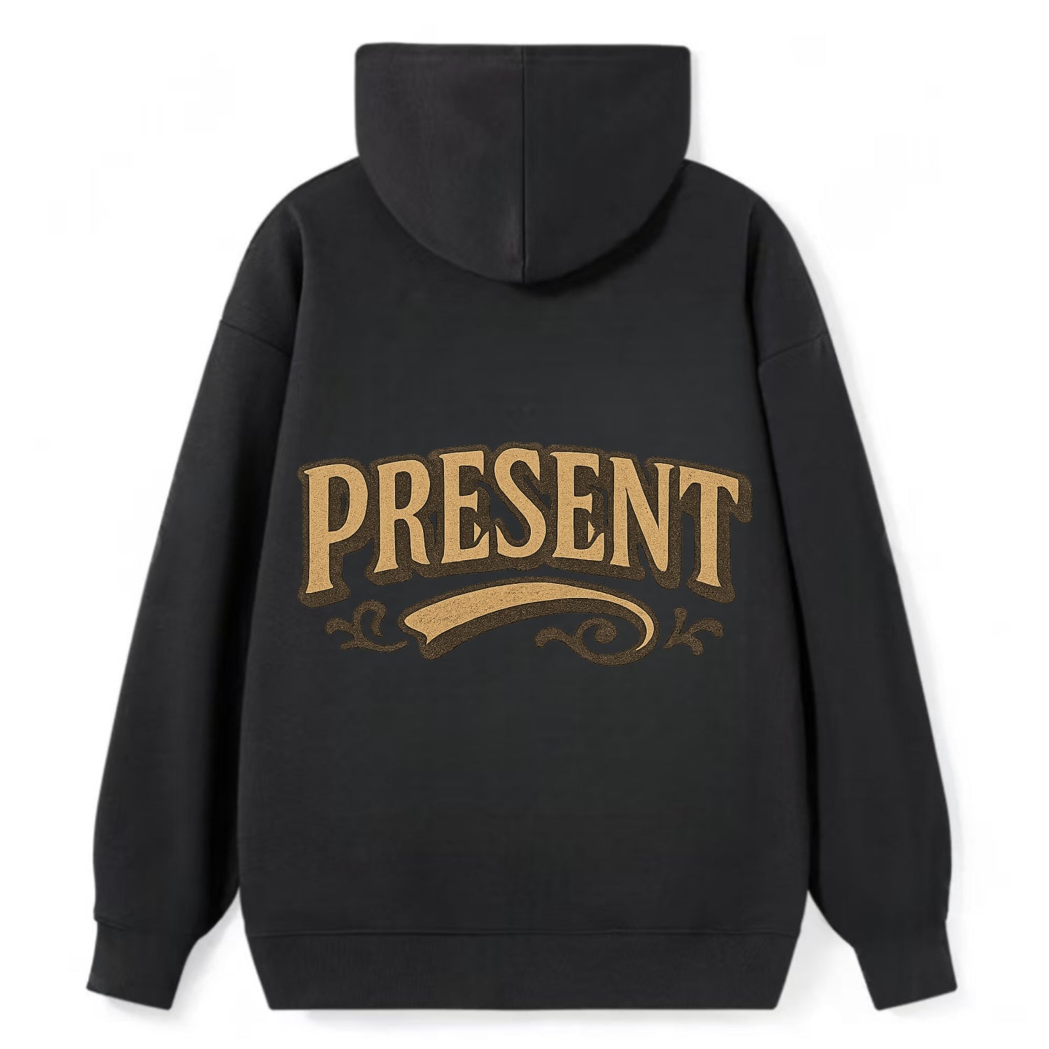 Bold typography design - "PRESENT" - living in the now - Classic Pullover Hoodie - Black
