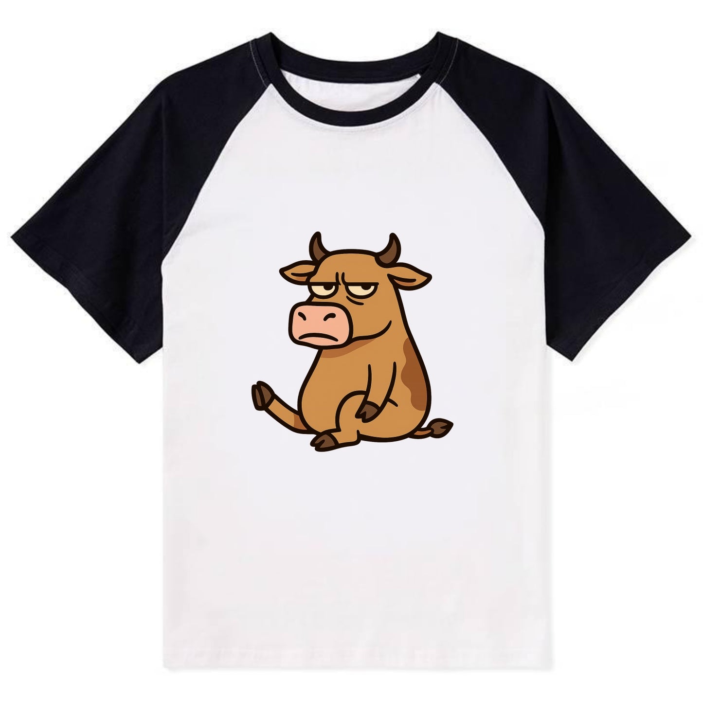 The Cow Judging Silently - Contrast Raglan T-shirt - Black