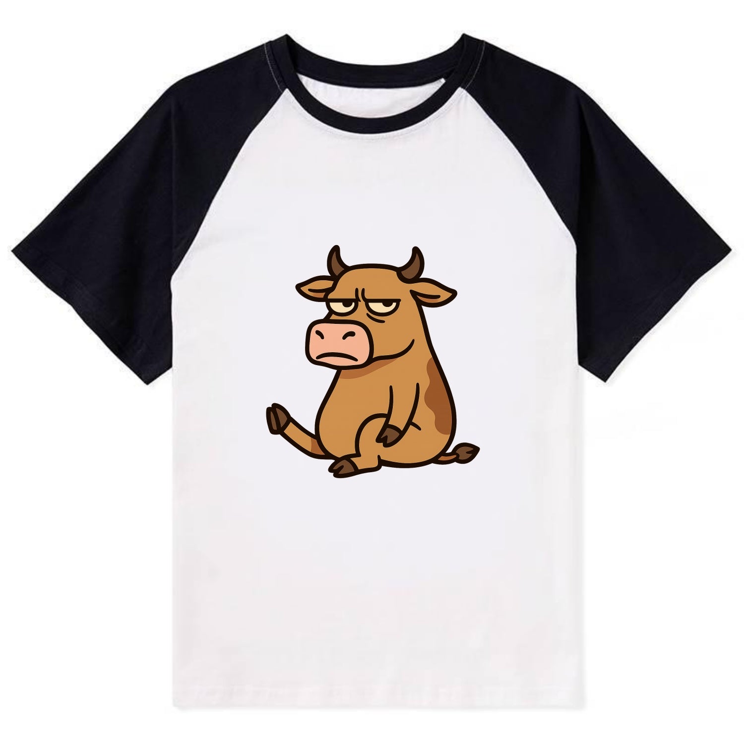 The Cow Judging Silently - Contrast Raglan T-shirt - Black