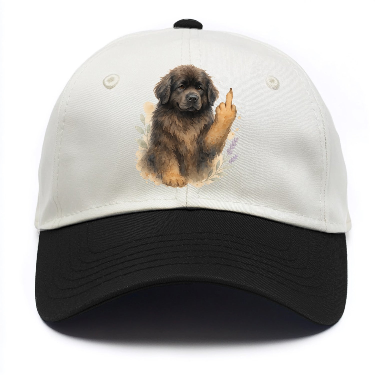 Newfoundland fluffy bear-like with webbed paws, massive gentle paw up - Two Tone Cap - Black