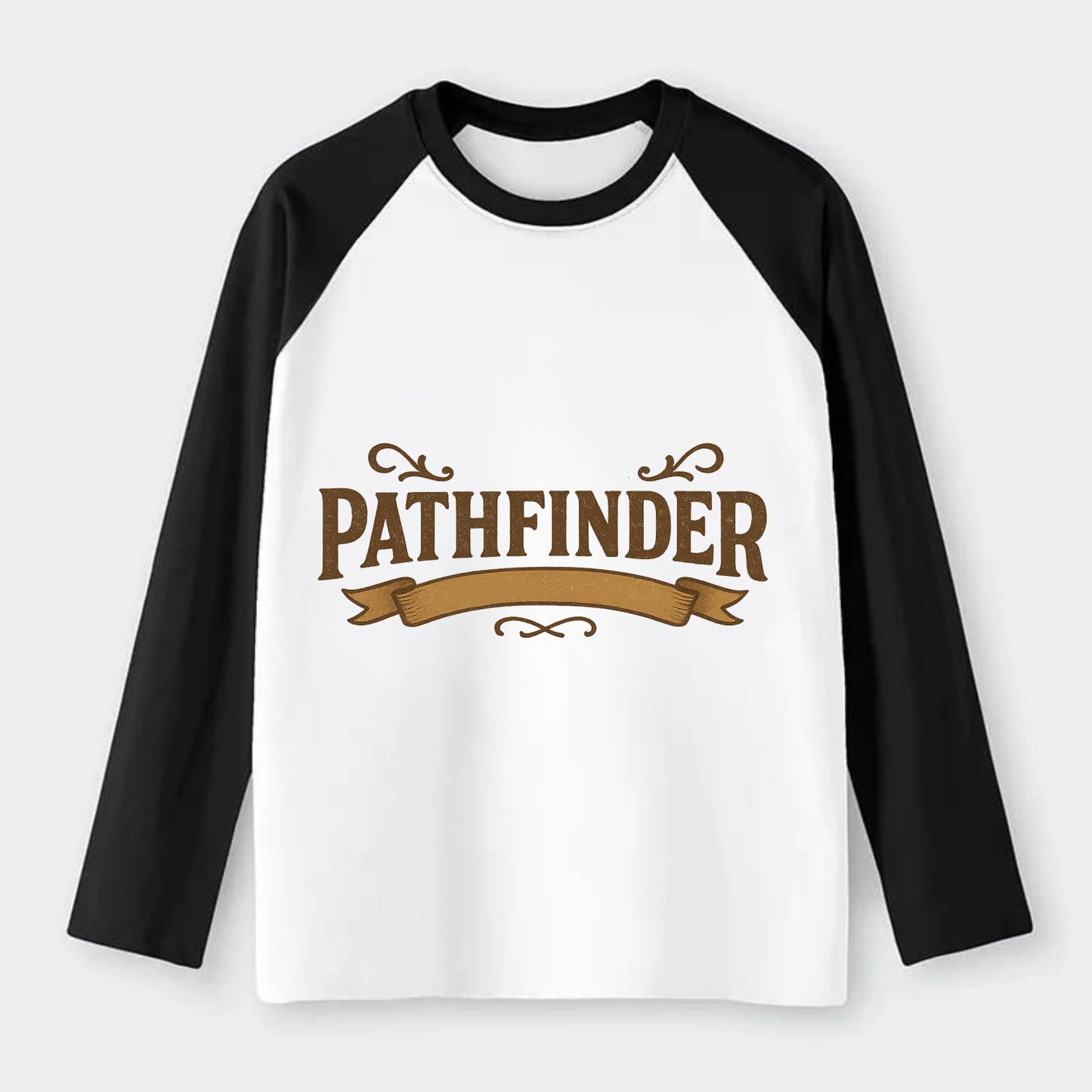 Bold typography design - "PATHFINDER" - finding the way, leading others - Raglan Long Sleeve T-Shirt - Black