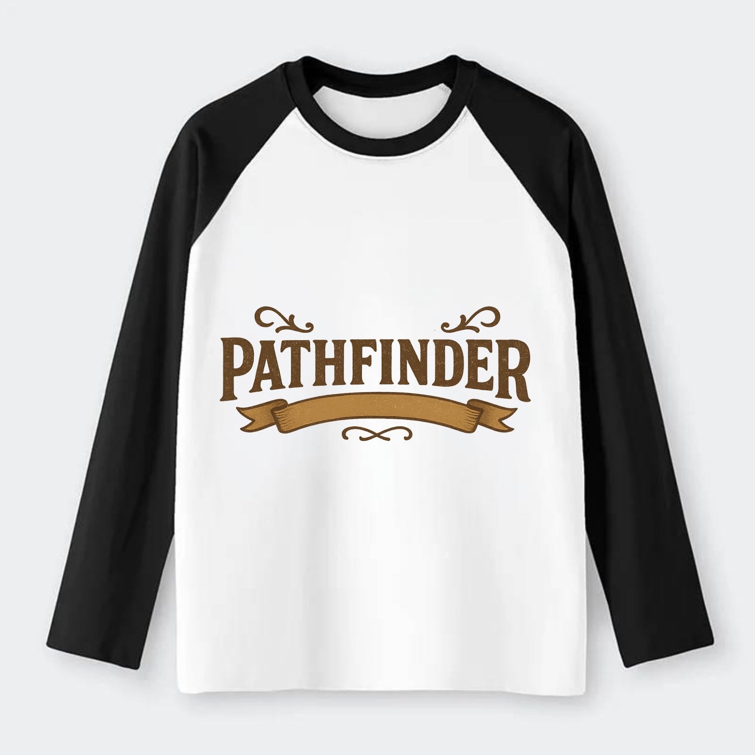 Bold typography design - "PATHFINDER" - finding the way, leading others - Raglan Long Sleeve T-Shirt - Black