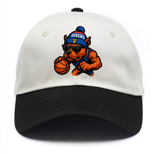 Philly Pitbull wearing Sixers beanie with Liberty Bell and wayfarer sunglasses - Two Tone Cap