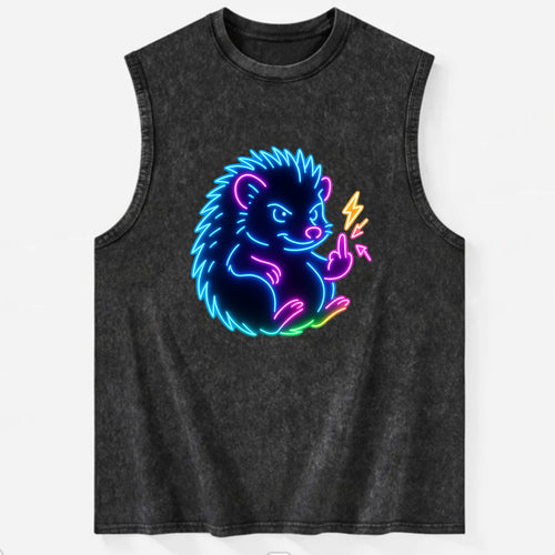 tiny hedgehog curled up slightly, one little paw raised flipping the bird - Vintage Washed Tank