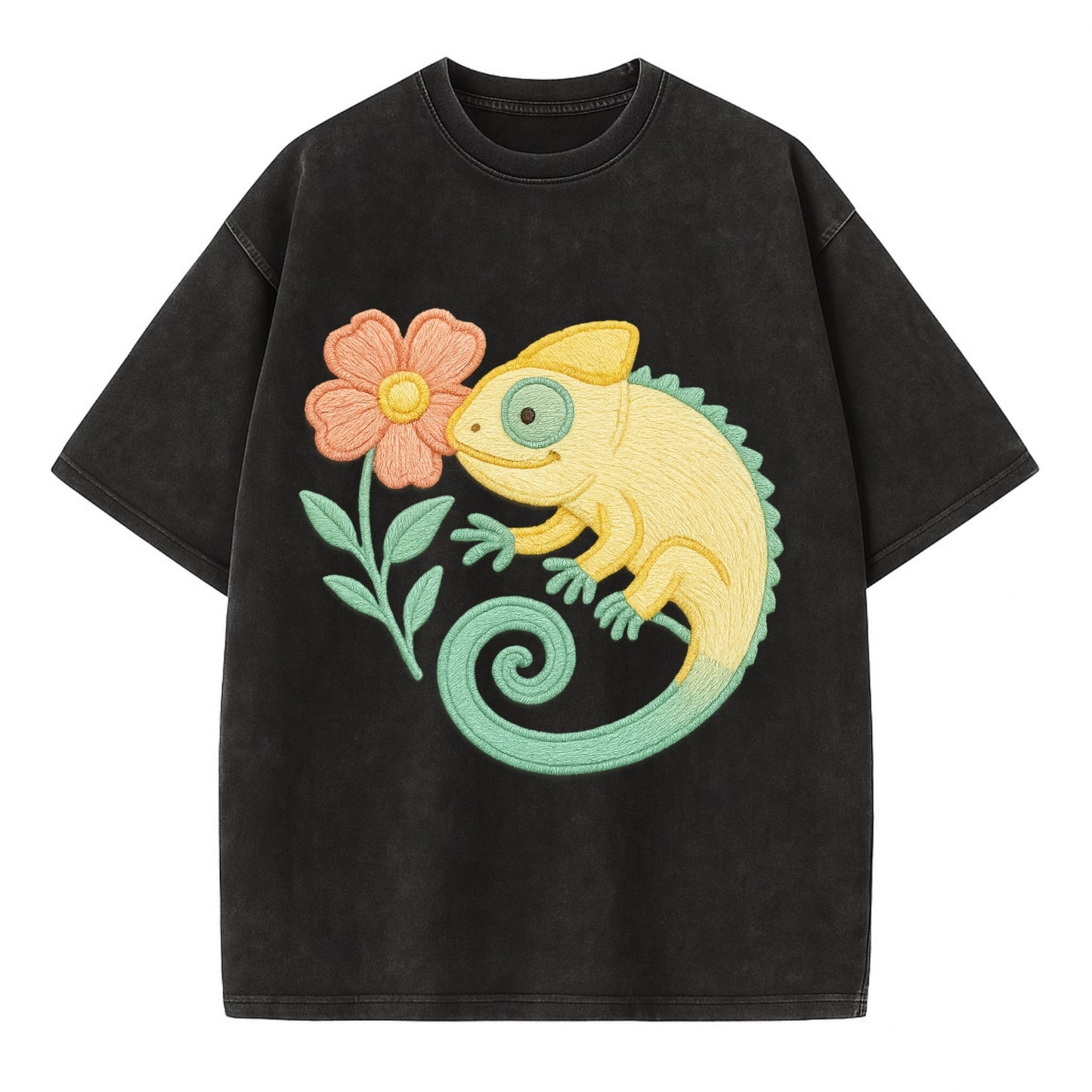 Yellow Chameleon - Vintage T-shirt - Black