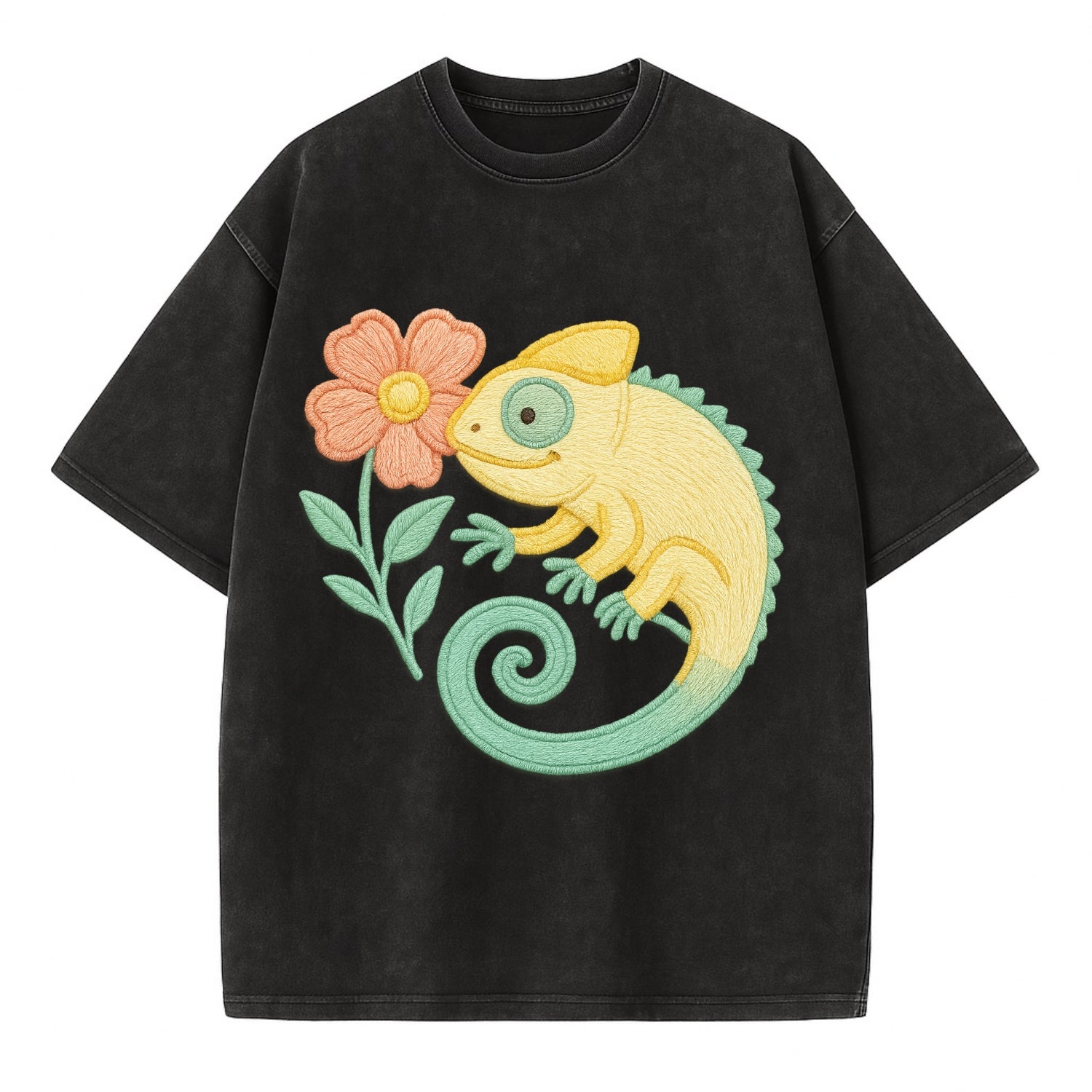 Yellow Chameleon - Vintage T-shirt - Black