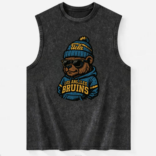 Los Angeles Bruin wearing UCLA beanie with script patch - Vintage Washed Tank
