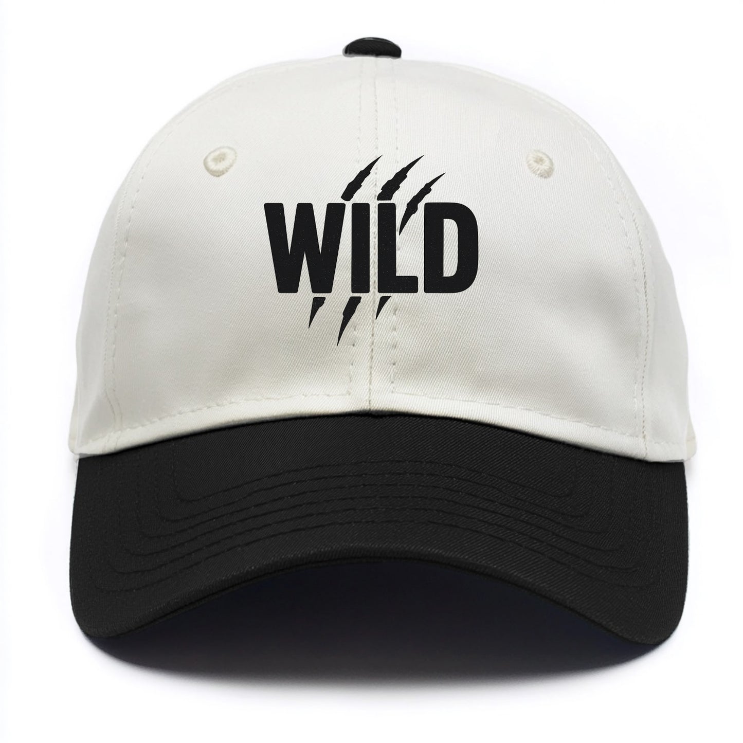 Bold typography design - "WILD" - untamed, natural, free - Two Tone Cap - Black