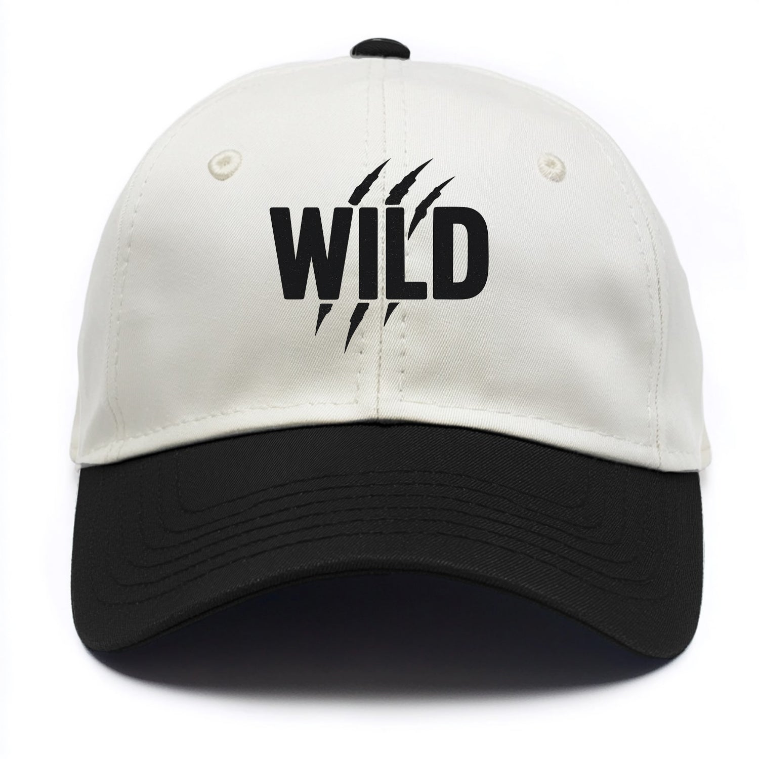 Bold typography design - "WILD" - untamed, natural, free - Two Tone Cap - Black
