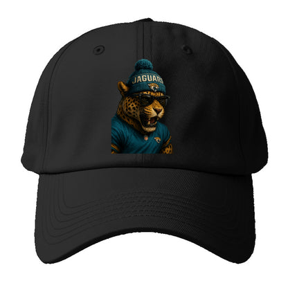 Jacksonville Jaguar wearing Jaguars teal and gold beanie with pom pom - Baseball Cap For Big Heads - Black