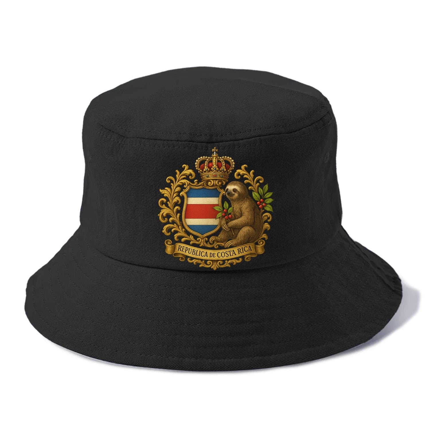 Costa Rica Sloth Emblem  - Bucket Hat - Black
