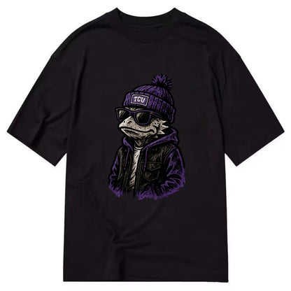 Fort Worth Frog wearing TCU beanie with horned patch - Classic T-shirt - Black