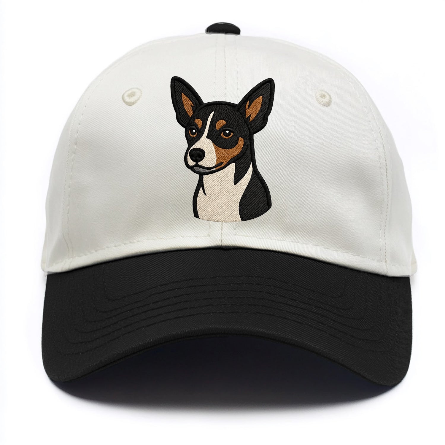 Rat Terrier - Tri-color embroidered pose - Two Tone Cap - Black