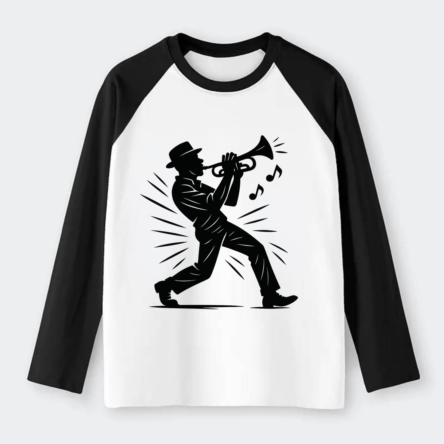 New Orleans jazz musician street corner - Raglan Long Sleeve T-Shirt - Black