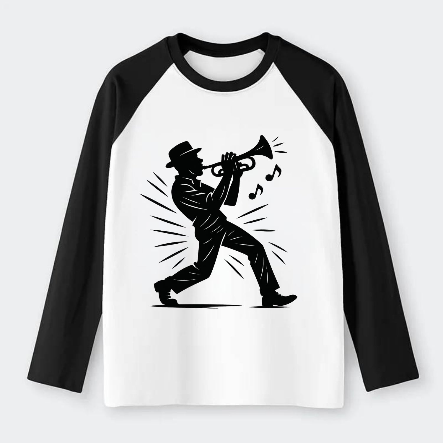 New Orleans jazz musician street corner - Raglan Long Sleeve T-Shirt - Black