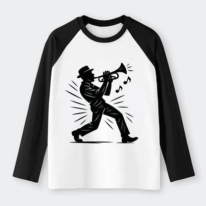 New Orleans jazz musician street corner - Raglan Long Sleeve T-Shirt - Black