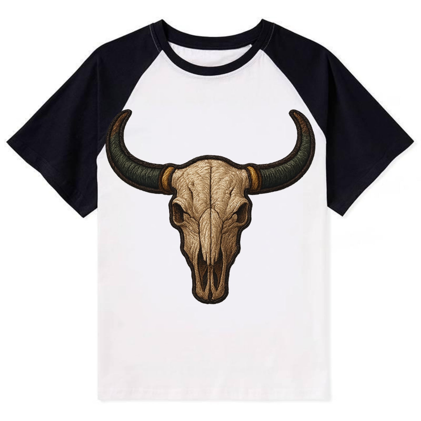 Bull Skull  - Contrast Raglan T-shirt - Black