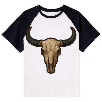 Bull Skull  - Contrast Raglan T-shirt - Black