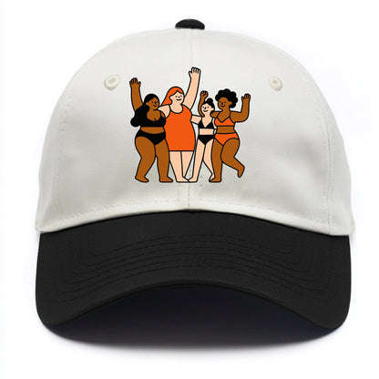 Diverse body types celebrating together - body positivity movement, all bodies are - Two Tone Cap - Black