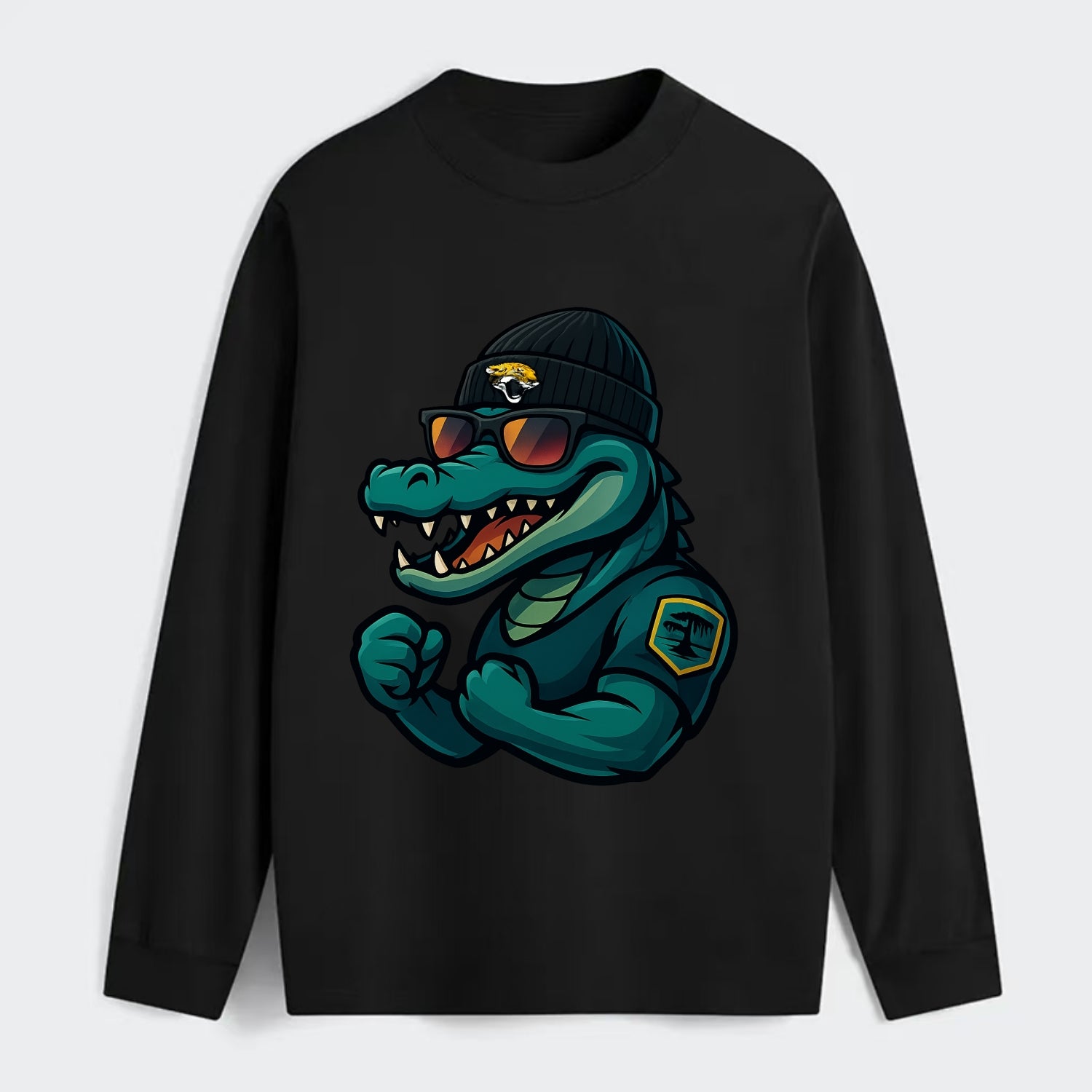 Jacksonville Alligator wearing Jaguars beanie with swamp patch and - Classic Long Sleeve Shirt - Black