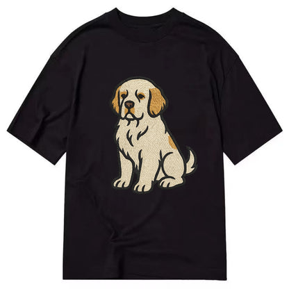 Clumber Spaniel - White with lemon markings embroidered pose - Classic T-shirt - Black