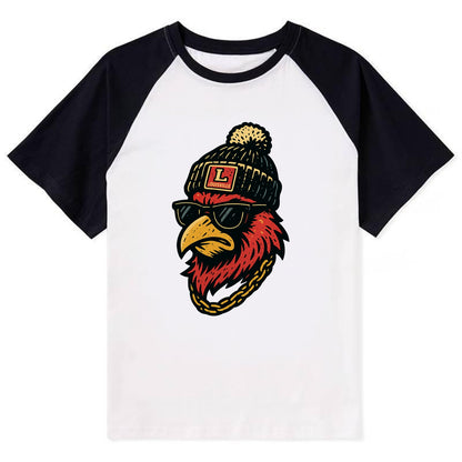 Louisville Cardinal wearing Louisville beanie with L patch - Contrast Raglan T-shirt - Black