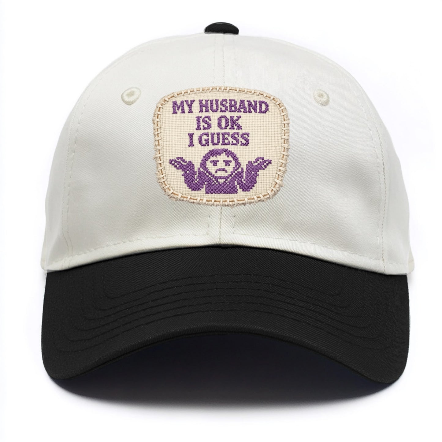 MY HUSBAND IS OK I GUESS - purple ok shrug - purple - mediocre husband - Two Tone Cap - Black