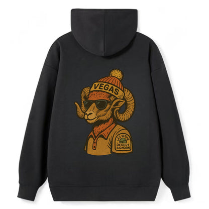 Las Vegas Desert Bighorn wearing Vegas beanie with pom pom and wayfarer - Classic Pullover Hoodie - Black