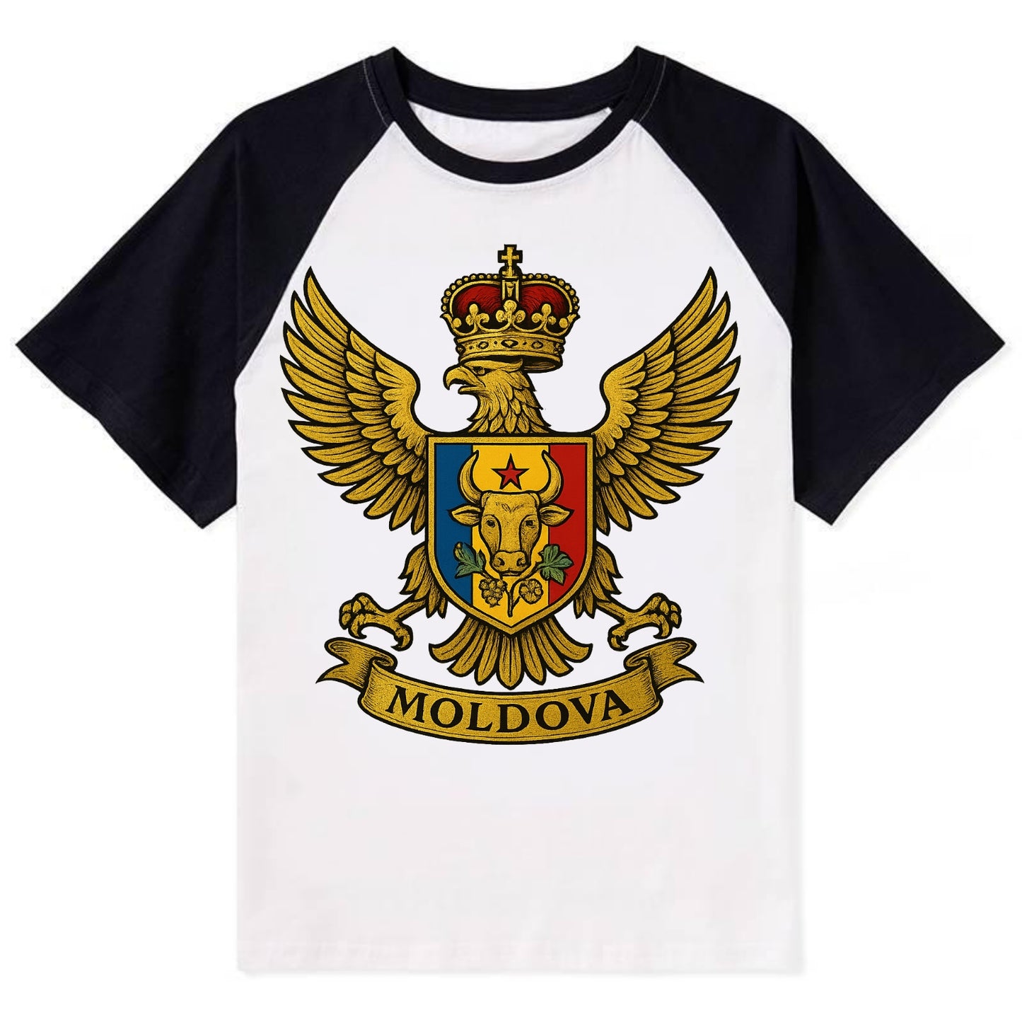 Moldova Heritage Badge  - Contrast Raglan T-shirt - Black