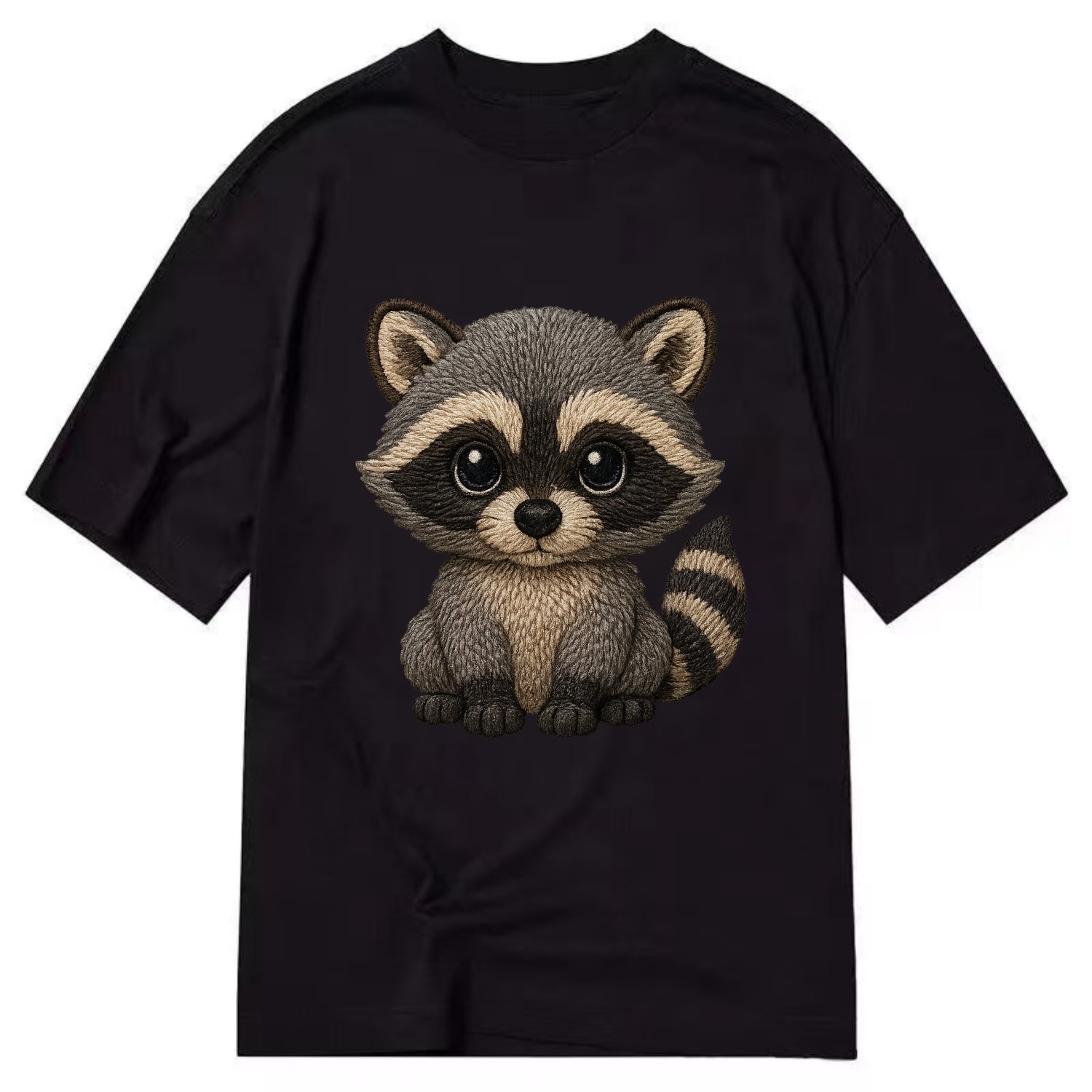 Baby Raccoon - gray fur, black mask, ringed tail, bright curious eyes, - Classic T-shirt - Black