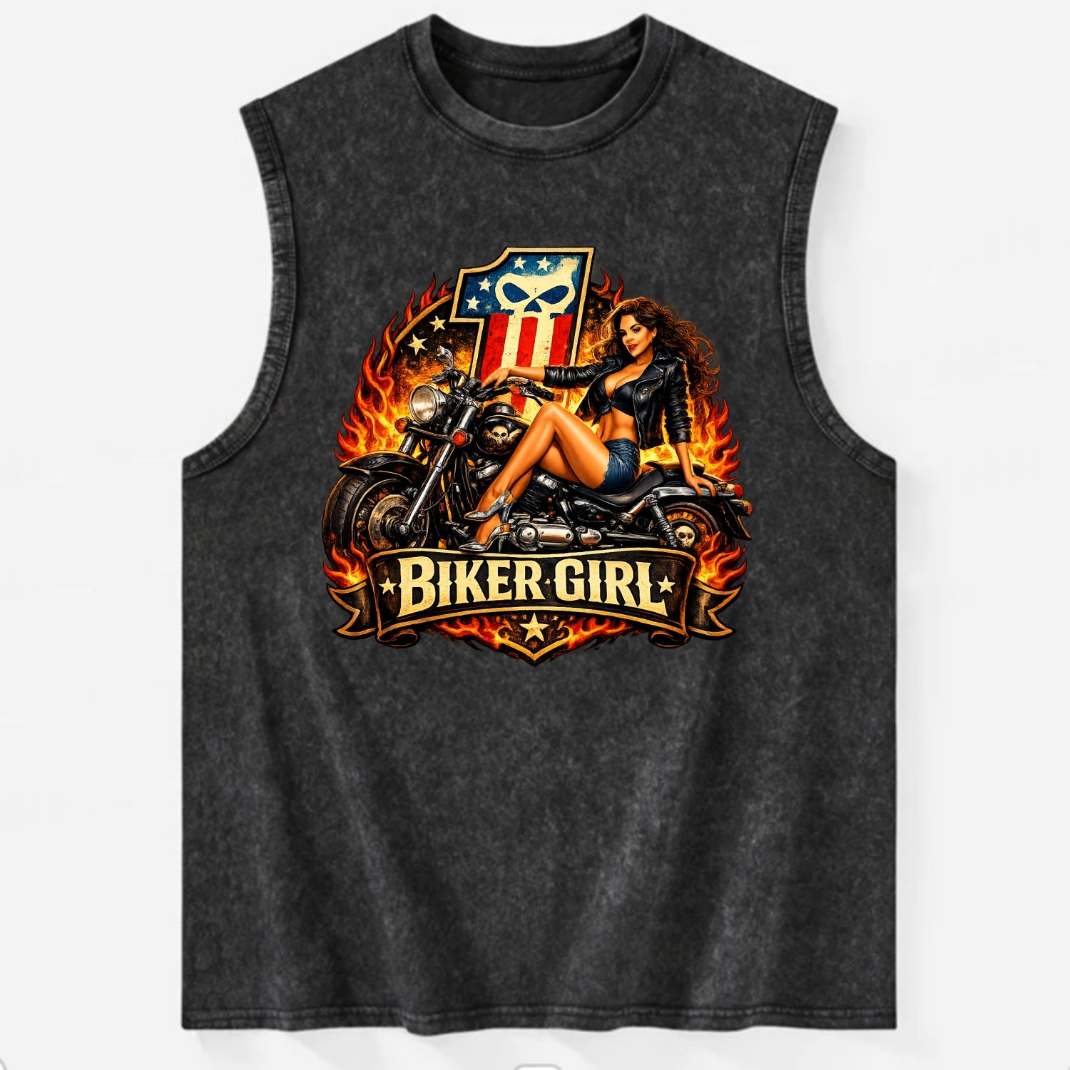 Vintage Biker Pin Up - Vintage Washed Tank - Black