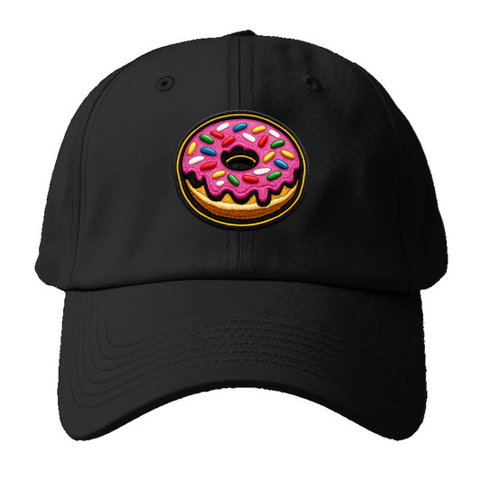 DONUT SPRINKLES - glazed donut with sprinkles in pink and rainbow , - Baseball Cap For Big Heads - Black