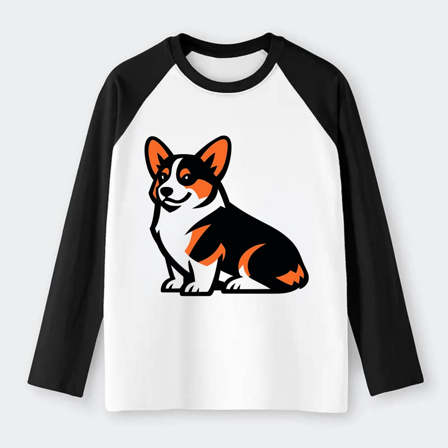 Tricolor Corgi Charm - Raglan Long Sleeve T-Shirt - Black