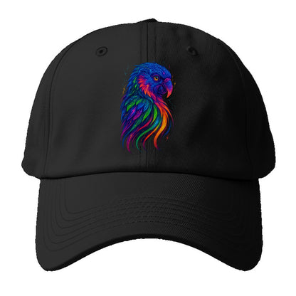 Vibrant parrot with feathers flowing into tropical rainbow streams, - Baseball Cap For Big Heads - Black