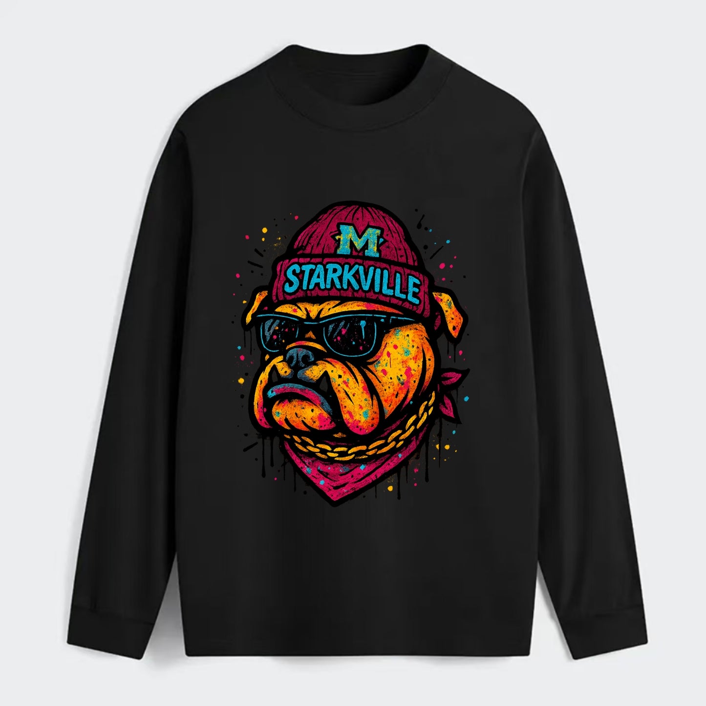 Starkville Bulldog wearing Mississippi State beanie with M patch - Classic Long Sleeve Shirt - Black