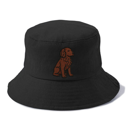 Boykin Spaniel - Rich chocolate brown wavy coat embroidered sitting pose - Bucket Hat - Black