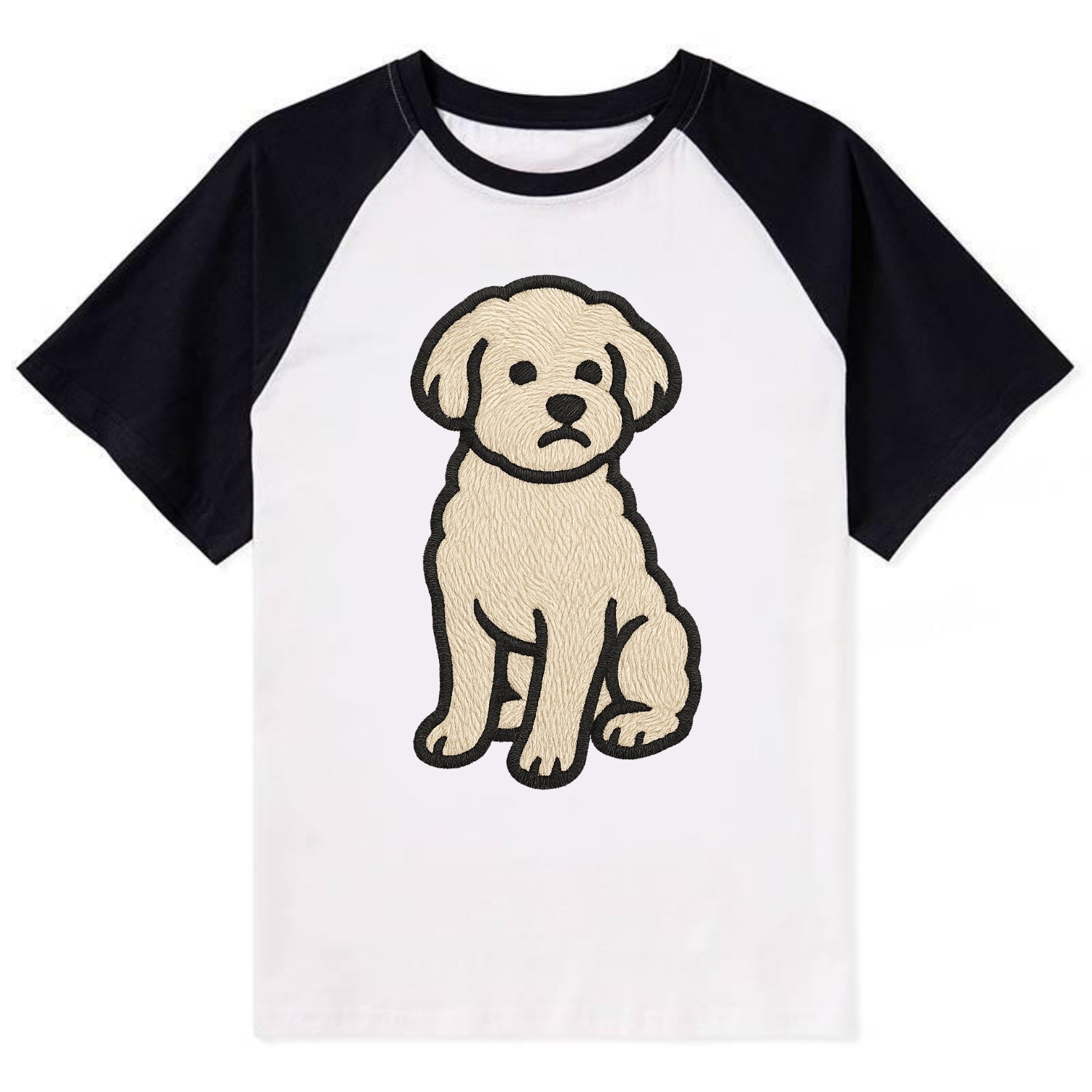 Maltipoo - White curly sitting pose - Co Contrast Raglan T-shirt - Black