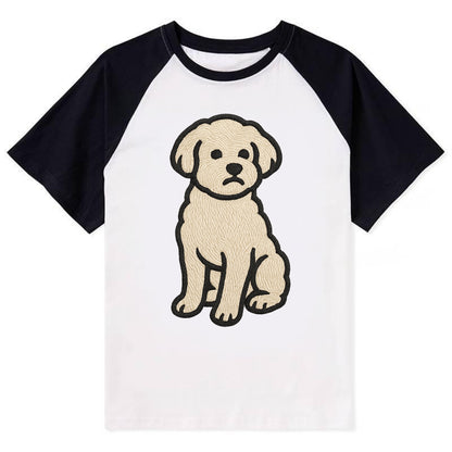 Maltipoo - White curly sitting pose - Co Contrast Raglan T-shirt - Black