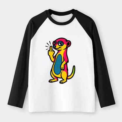 cute meerkat standing guard on hind legs, one front paw raised in - Raglan Long Sleeve T-Shirt - Black