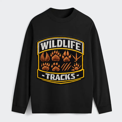 WILDLIFE TRACKS - animal footprints in brown , tracker - Classic Long Sleeve Shirt - Black