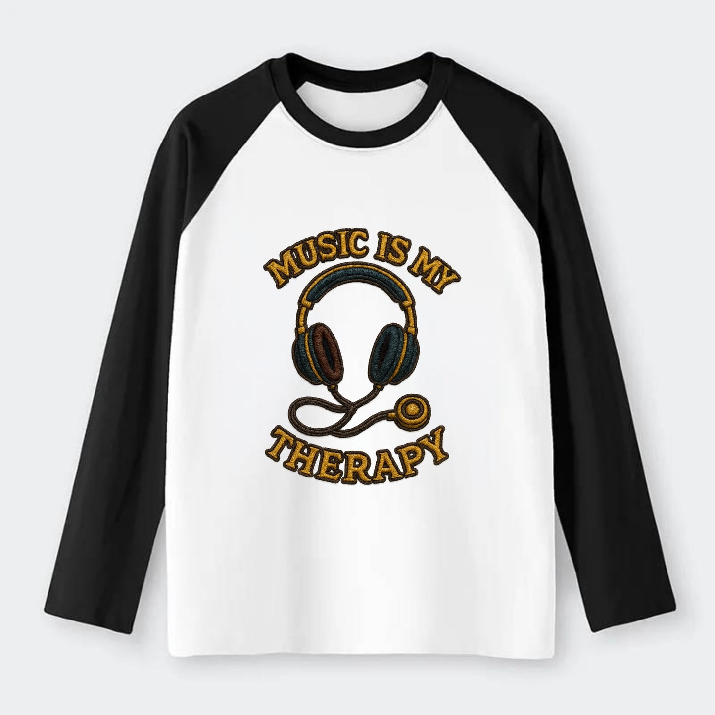 Music Is My Therapy  - Raglan Long Sleeve T-Shirt - Black