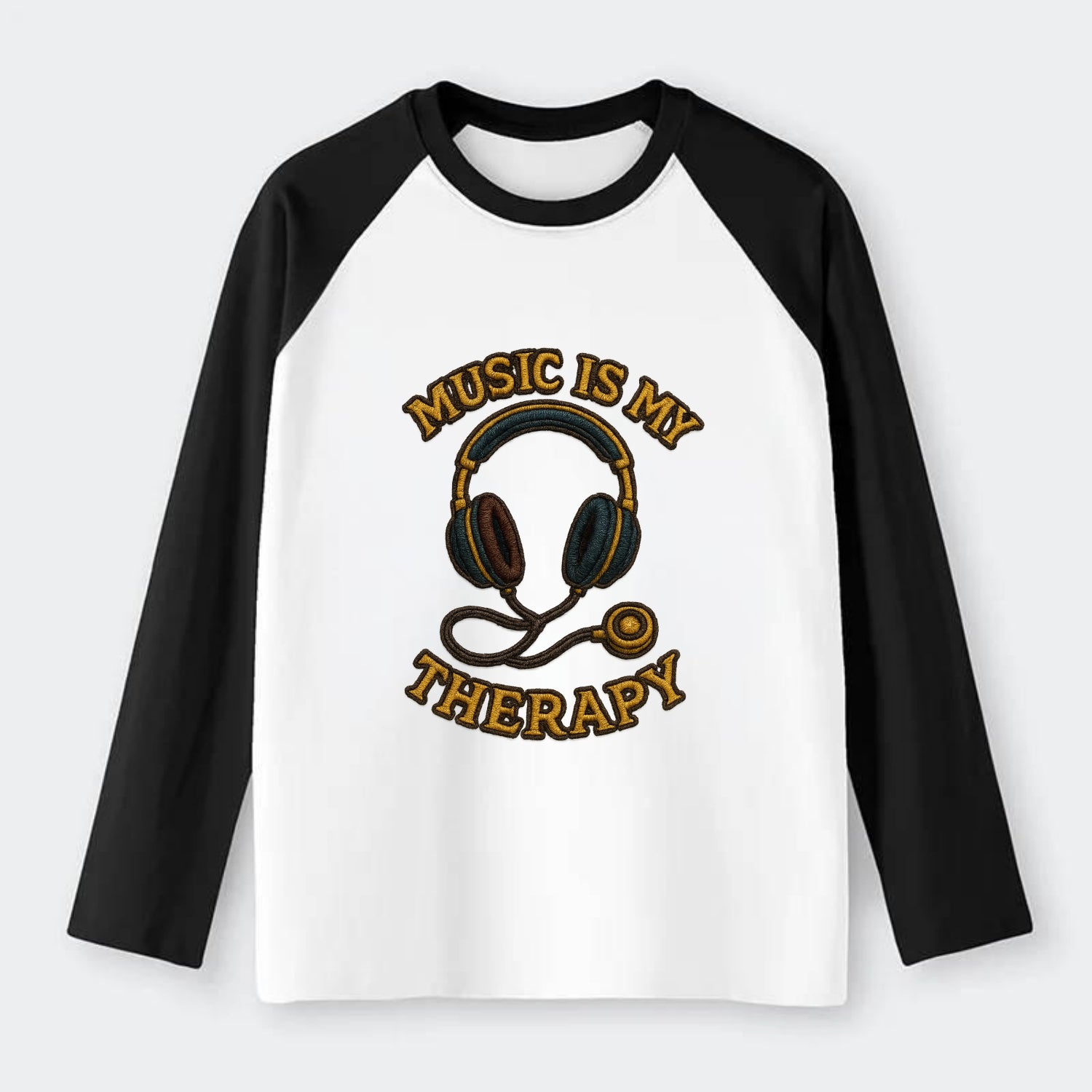 Music Is My Therapy  - Raglan Long Sleeve T-Shirt - Black