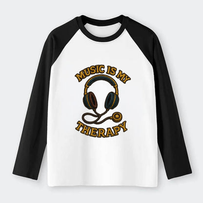 Music Is My Therapy  - Raglan Long Sleeve T-Shirt - Black