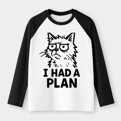 Existential Crisis Cat - Raglan Long Sleeve T-Shirt - Black