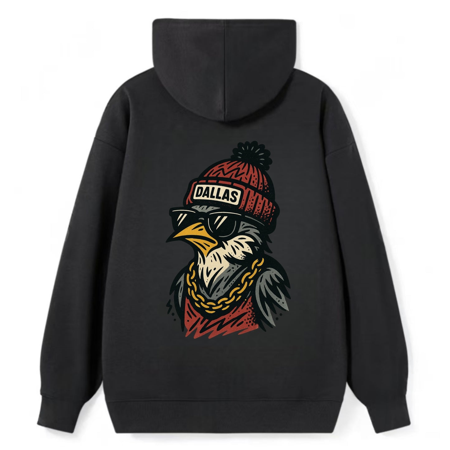 Dallas Mockingbird wearing Dallas beanie with pom pom and wayfarer - Classic Pullover Hoodie - Black