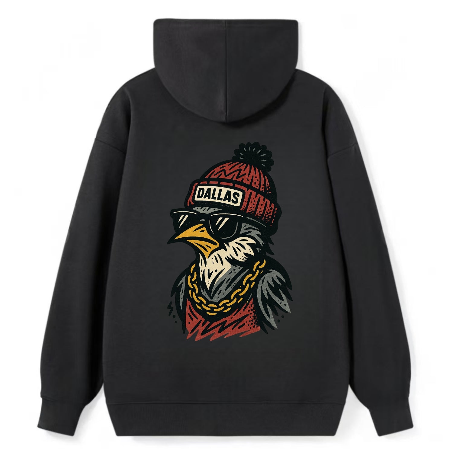 Dallas Mockingbird wearing Dallas beanie with pom pom and wayfarer - Classic Pullover Hoodie - Black